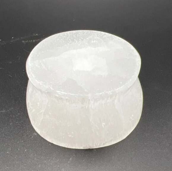 Selenite Crystal Bowl With Pedestal Carved Polished Footed Stone Bowl - Picture 3 of 4